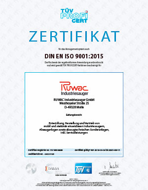 Certificaat TÜV - wij zijn gecertificeerd volgens DIN EN ISO 9001:2015